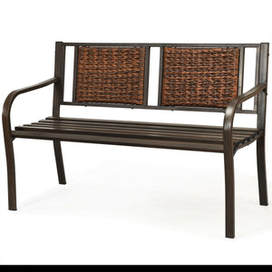 Enjoy your comfortable outdoor time with your friends or family members with this patio garden bench. Â  It is made of all weather PE rattan and powder coated steel frame  which ensure the durability and sturdiness for long servicing life. Meanwhile  the 