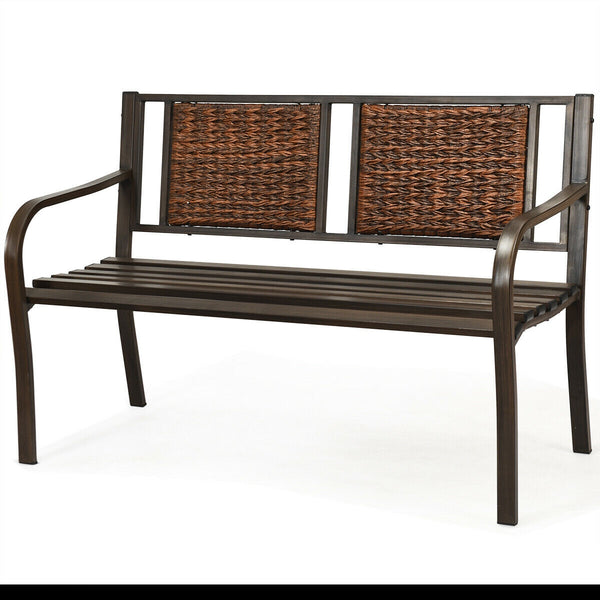Enjoy your comfortable outdoor time with your friends or family members with this patio garden bench. Â  It is made of all weather PE rattan and powder coated steel frame  which ensure the durability and sturdiness for long servicing life. Meanwhile  the 