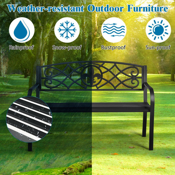 The spacious seat can accommodate 2-3 adults<br>Exquisite backrest gives the bench a modern look<br>Perfect for garden  park  deck  backyard  balcony  etc<br>Non-slip pads prevent the floor from being scratched<br>Solid legs and sturdy structure offers po