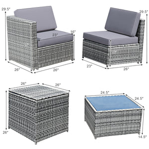 Including 6 sofas  1 storage box  1 coffee table  6 seat cushions and 6 back cushions <br>Sturdy iron frame and premium rattan for better durability <br>Large load-bearing capacity-- 360 lbs for each sofa and 110 lbs for coffee table <br>A storage box as 