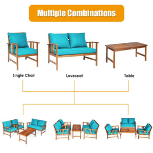 The solid and hardwood frame adds sturdiness to the set Not easy to deform and crack of the frame Painted with clear varnish and beauty can be kept for a long time Rearranged in various ways to meet your different needs Thick and soft cushions will provid