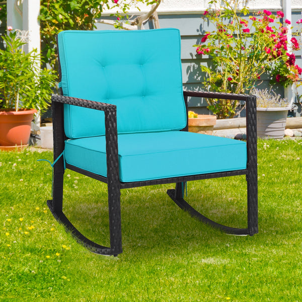 Sturdy and durable frame with exquisite rattan <br>Comfortable and safe rocking function <br>Thick and soft cushion for seat and back <br>Cushions are fixed by strings to prevent a move <br>Pads at the bottom can avoid sliding and protect rattan <br>Desig