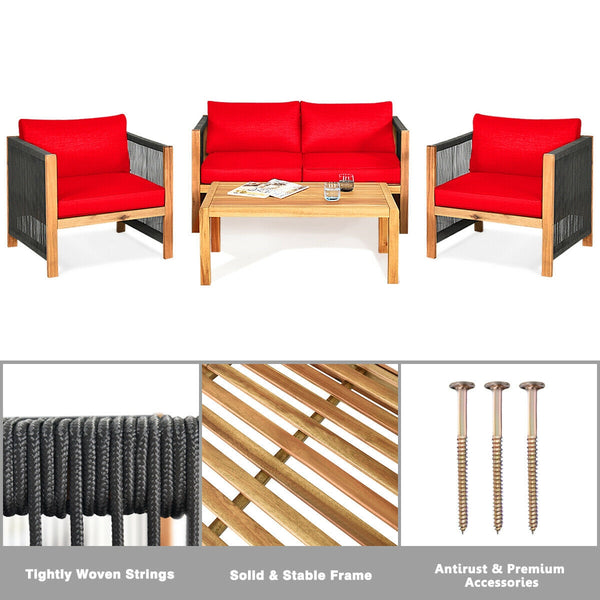 Solid and hard wooden frame enhances sturdiness of the set. <br>Rearrangeable in various configurations to meet your varying needs <br>Thick and soft cushions provide an excellent comfort. <br>Elegant and tight nylon rope decorated armrest. <br>Zipper int