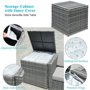 Including 6 sofas  1 storage box  1 coffee table  6 seat cushions and 6 back cushions <br>Sturdy iron frame and premium rattan for better durability <br>Large load-bearing capacity-- 360 lbs for each sofa and 110 lbs for coffee table <br>A storage box as 