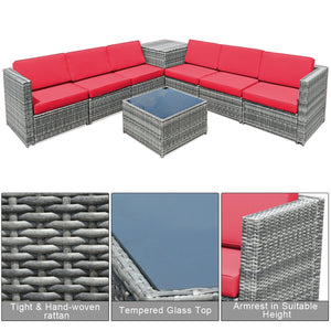 Including 6 sofas  1 storage box  1 coffee table  6 seat cushions and 6 back cushions <br>Sturdy iron frame and premium rattan for better durability <br>Large load-bearing capacity-- 360 lbs for each sofa and 110 lbs for coffee table <br>A storage box as 