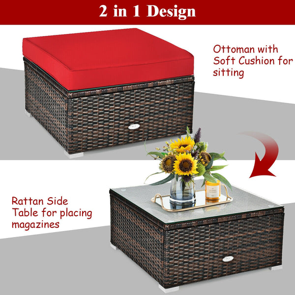 Durable rattan and sturdy steel materials are used to ensure a long lifespan <br>Thick and soft cushions for comfortable (pillows not included) <br>Removable and washable cushion cover with zipper <br>Free and flexible combination to meet your different n