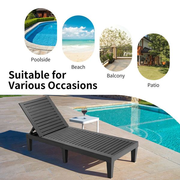Sturdy construction and 6 reinforced legs offer strong support<br>Adjustable backrest with 5 positions can meet your different needs<br>Simple and stylish style can well match with other outdoor furniture<br>The hollowed-out design helps to ventilate and 