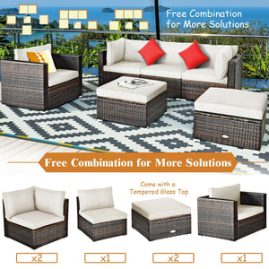 Durable rattan and sturdy steel materials are used to ensure a long lifespan <br>Thick and soft cushions for comfortable (pillows not included) <br>Removable and washable cushion cover with zipper <br>Free and flexible combination to meet your different n