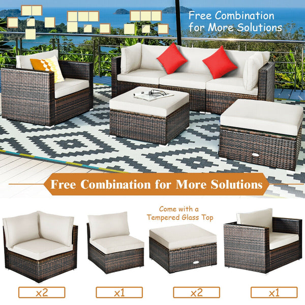 Durable rattan and sturdy steel materials are used to ensure a long lifespan <br>Thick and soft cushions for comfortable (pillows not included) <br>Removable and washable cushion cover with zipper <br>Free and flexible combination to meet your different n