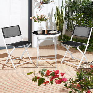 High quality and brand new<br>Including 2 chairs  and 1 coffee table with glass top<br>Durable textile fiber material<br>Sturdy steel frame<br>Folding frame make it convenient to store and move<br>The reinforced glass table top greatly increases the durab