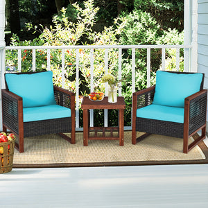 Please avoid rain exposure for longer serving time.<br>Package includes 2 sofas  1 table  2 seat cushions  2 back cushions and instruction<br>Made of all-weather rattan  sturdy and durable<br>Acacia wood frame and unique base provide powerful support<br>A