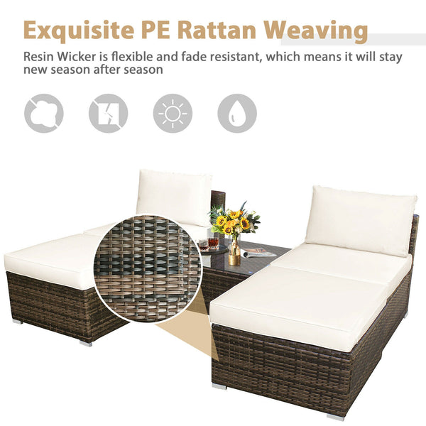 Power coated and solid steel frame adds sturdiness of the set<br>Tight and hand-woven rattan to withstand the change of weather<br>Exquisite table has a removable glass which is easy to clean<br>Aluminum feet at bottom protect bottom rattan and prevent sl