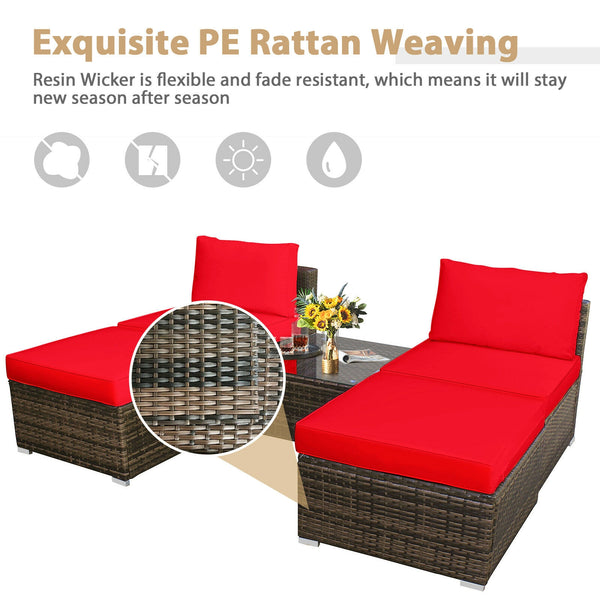 Power coated and solid steel frame adds sturdiness of the set<br>Tight and hand-woven rattan to withstand the change of weather<br>Exquisite table has a removable glass which is easy to clean<br>Aluminum feet at bottom protect bottom rattan and prevent sl