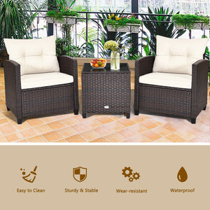 The strong and sturdy steel frame ensures the sturdiness of the set<br>Hand-woven rattan can withstand moderate rain or wind in outdoor<br>A wide armrest in suitable height is good for supporting and relaxing your arm<br>Thick and soft cushion with a high