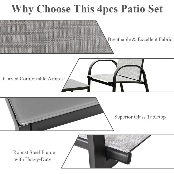 Including 1 loveseat  2 single sofas  and 1 tea table with a glass top<br>High quality and brand new<br>Modern and fashionable design<br>Solid steel frame  durable and sturdy<br>Tea table with a large tabletop<br>Perfect display<br>Wonderful for outdoor l
