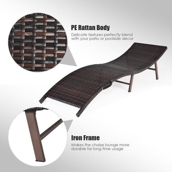 The folding lounge chair is crafted with heavy-duty steel and premium wicker  which provides you with satisfactory load-bearing capacity and stability. Â  Tightly hand-woven wicker and two-color cushion add a unique charm to your outdoor space. The frame 