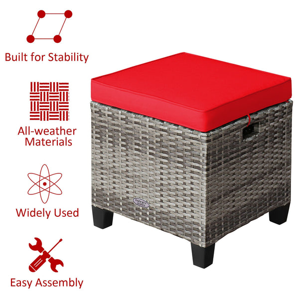 Â Can be used as additional seats with comfortable seat cushions<br>Â Ropes for keeping seat cushions with ottomans tightly<br>Â Serves as footstools for combining with other outdoor furniture<br>Â Waterproof and removable cushion covers for easy maintena