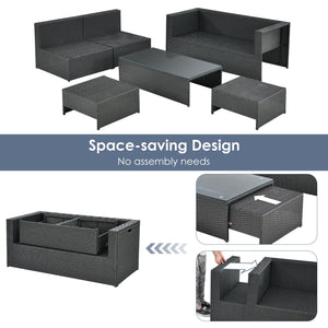 After working indoors for too long  people always want to go out for air and get close contact with nature. And our 6pcs patio furniture set provides a perfect outdoor relaxing place for you. Â  Our product features 1 loveseat  2 armless sofas  2 ottomans