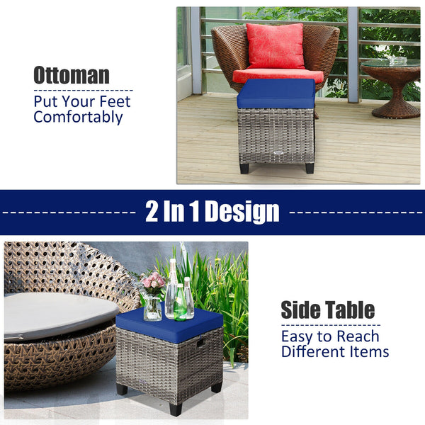 Â Can be used as additional seats with comfortable seat cushions<br>Â Ropes for keeping seat cushions with ottomans tightly<br>Â Serves as footstools for combining with other outdoor furniture<br>Â Waterproof and removable cushion covers for easy maintena