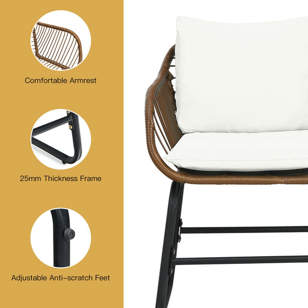 Including 2 x Armchair  1 x Square table  2 x Seat cushion  2 x Back cushion  1 x Instruction <br>Includes 2 armchairs  1 side table and 4 cushions <br>Weather-resistant PE rattan can be used for a long time <br>Armchair with solid construction can hold u