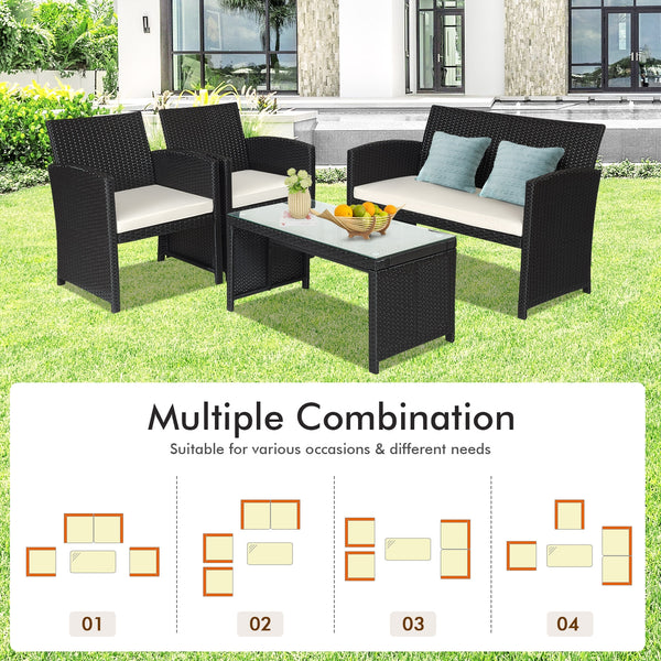 Comes with foot pads to protect the floor and add stability to the set<br>High-quality rattan and steel materials are used to ensure a long lifespan<br>PE rattan is waterproof and corrosion resistant<br>Suitable for balcony  rooftop  backyard  poolside  a