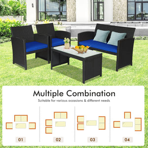 Comes with foot pads to protect the floor and add stability to the set<br>High-quality rattan and steel materials are used to ensure a long lifespan<br>PE rattan is waterproof and corrosion resistant<br>Suitable for balcony  rooftop  backyard  poolside  a