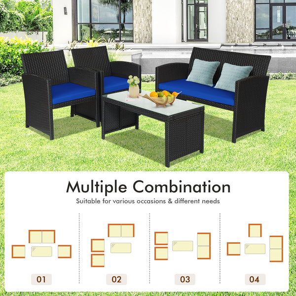 Comes with foot pads to protect the floor and add stability to the set<br>High-quality rattan and steel materials are used to ensure a long lifespan<br>PE rattan is waterproof and corrosion resistant<br>Suitable for balcony  rooftop  backyard  poolside  a