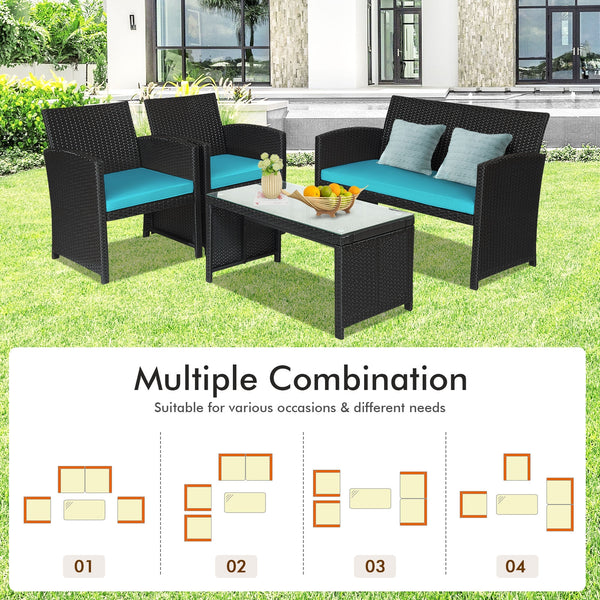 Comes with foot pads to protect the floor and add stability to the set<br>High-quality rattan and steel materials are used to ensure a long lifespan<br>PE rattan is waterproof and corrosion resistant<br>Suitable for balcony  rooftop  backyard  poolside  a