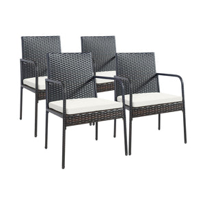 High-quality PE rattan for weather-resistant<br>Sturdy steel frame with powder-coated for rustproof<br>Avoid scratching the floor with anti-slip foot pads<br>Come with a strong loading capacity of up to 400 lbs<br>Padded cushions for a comfy sitting exper