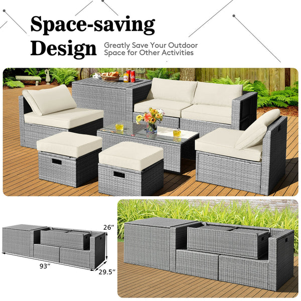 The full set comes in 4 separate packages  which might not arrive on the same day<br>8-piece seat for more creative combinations<br>Fetch different belongings with ease because of the practical coffee table<br>Sturdier and safer to use with high quality t
