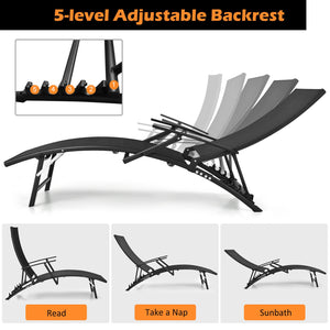 If you want to enjoy a lazy afternoon on your beautiful outdoors  these comfortable outdoor chaise lounge chairs are ready to be used! Â  The lightweight design allows you to carry these outdoor recliners to the desired places easier. What's more  the 5-p