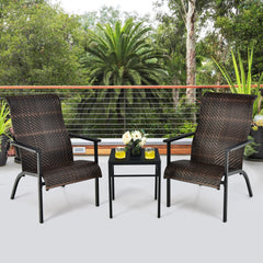 Made of weather-resistant PE rattan and thickened steel pipes with powder coating  this outdoor bistro set can stand the test of time. Â  Which also can be a beautiful addition to your garden  lawn  backyard  patio  balcony or other indoor areas. With com