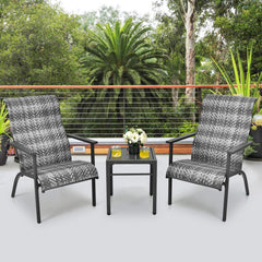 Made of weather-resistant PE rattan and thickened steel pipes with powder coating  this outdoor bistro set can stand the test of time. Â  Which also can be a beautiful addition to your garden  lawn  backyard  patio  balcony or other indoor areas. With com