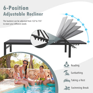 Lightweight and rustproof aluminium frame can stand the test of time<br>Premium fabric is quick-drying  breathable and durable<br>6-position adjustable recliner allows you to set a desired angle<br>This chaise lounge chair can be used completely flat<br>A