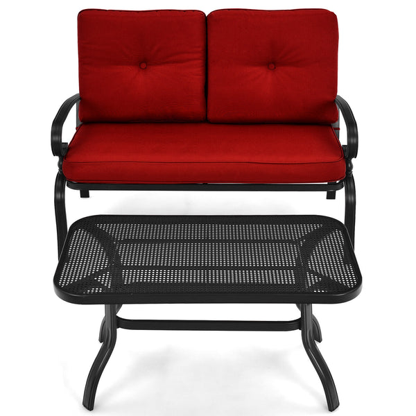 This premium outdoor patio conversation bench set will be a good choice for you. Â  This 2-Piece patio loveseat set includes 1 loveseat  1 coffee table  1 seat cushion and 2 back cushions  which is a great choice for your indoor and outdoor environment. Y