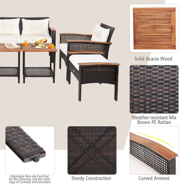 Ship and arrive in 3 boxes  delivery time may vary per box <br>All screws are well packed in the first box <br>Weather-resistant mix brown PE rattan for outdoor durability <br>Ensure strong stability with a sturdy steel frame and solid acacia wood <br>The