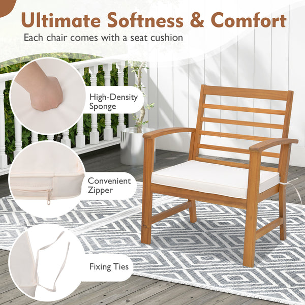Sturdy acacia wood frame for lasting durability<br>Burr-free finish ensures a smooth and safe touch<br>Detachable cushion covers with practical zippers<br>High-density sponge for ultimate seating comfort<br>Ergonomic design supports and relaxes your body<