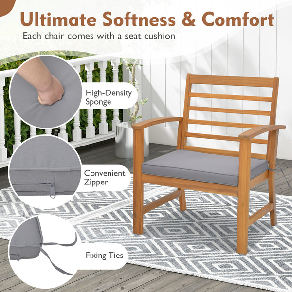 Sturdy acacia wood frame for lasting durability<br>Burr-free finish ensures a smooth and safe touch<br>Detachable cushion covers with practical zippers<br>High-density sponge for ultimate seating comfort<br>Ergonomic design supports and relaxes your body<