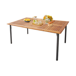 The product is delivered in 2/3 boxes and the arrival time may vary  each box contains the corresponding screw kits <br>The tabletop is made of acacia wood  weather-proof  water-repellent  durable <br>The thickened metal supporting legs with rustproof coa