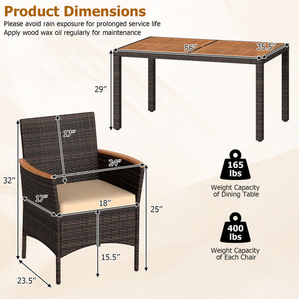 Hand-woven PE wicker  acacia wood  sturdy metal frame for enduring outdoor use<br>Generously sized chairs with thick soft padded cushions for sofa-like comfort<br>Ergonomic curved armrests and high backrests for all-day lounging support<br>2" umbrella hol