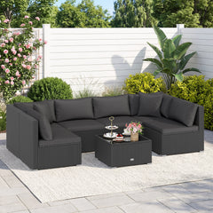 Free combination of sectional sofa as per your needs<br>Solid structure with L shape aluminum feet<br>Exquisite PE wicker frame adds unique charm<br>Comfortable sofa set with thick cushions and soft pillows<br>The cover of seat cushion is removable and wa