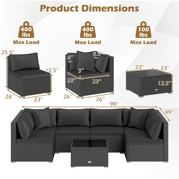 Free combination of sectional sofa as per your needs<br>Solid structure with L shape aluminum feet<br>Exquisite PE wicker frame adds unique charm<br>Comfortable sofa set with thick cushions and soft pillows<br>The cover of seat cushion is removable and wa