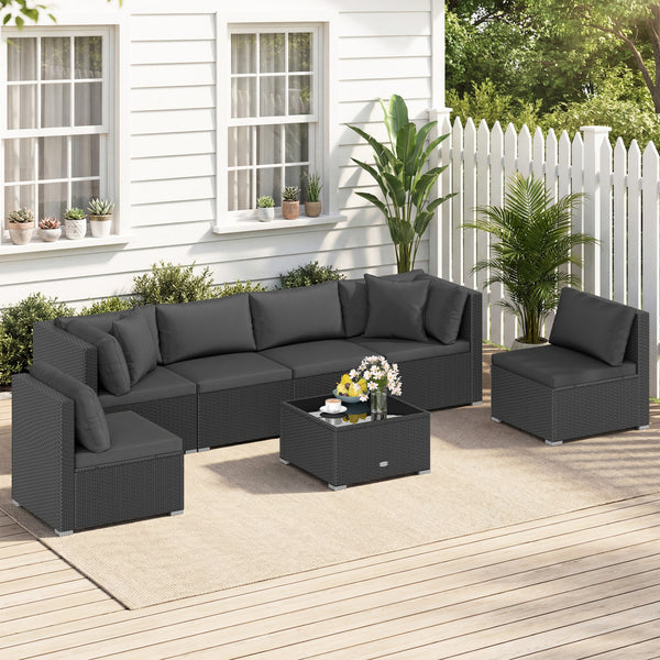 Free combination of sectional sofa as per your needs<br>Solid structure with L shape aluminum feet<br>Exquisite PE wicker frame adds unique charm<br>Comfortable sofa set with thick cushions and soft pillows<br>The cover of seat cushion is removable and wa