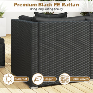 Free combination of sectional sofa as per your needs<br>Solid structure with L shape aluminum feet<br>Exquisite PE wicker frame adds unique charm<br>Comfortable sofa set with thick cushions and soft pillows<br>The cover of seat cushion is removable and wa