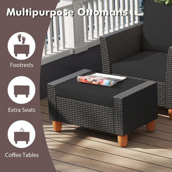 Practical side table with interior storage space for convenience<br>Easy and safe to open the acacia wood tabletop with buffer gas rods<br>Hand-woven PE rattan and heavy-duty metal frame for reliability<br>Soft pillows and cushions filled with high-densit