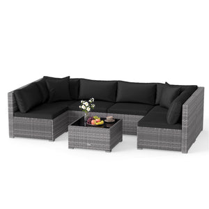 Ship in 3 boxes (screws in the first box) that may have different arrival times<br>[Black/Gray option] Ship in 2 boxes that may have different arrival times<br>Package includes 1 coffee table  2 corner sofas  4 armless sofas  6 seat cushions  8 back cushi
