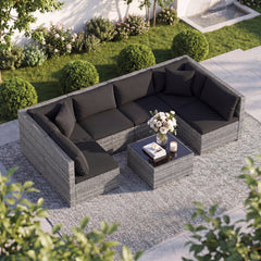 Ship in 3 boxes (screws in the first box) that may have different arrival times<br>[Black/Gray option] Ship in 2 boxes that may have different arrival times<br>Package includes 1 coffee table  2 corner sofas  4 armless sofas  6 seat cushions  8 back cushi