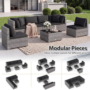 Ship in 3 boxes (screws in the first box) that may have different arrival times<br>[Black/Gray option] Ship in 2 boxes that may have different arrival times<br>Package includes 1 coffee table  2 corner sofas  4 armless sofas  6 seat cushions  8 back cushi