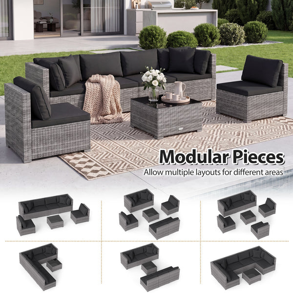 Ship in 3 boxes (screws in the first box) that may have different arrival times<br>[Black/Gray option] Ship in 2 boxes that may have different arrival times<br>Package includes 1 coffee table  2 corner sofas  4 armless sofas  6 seat cushions  8 back cushi