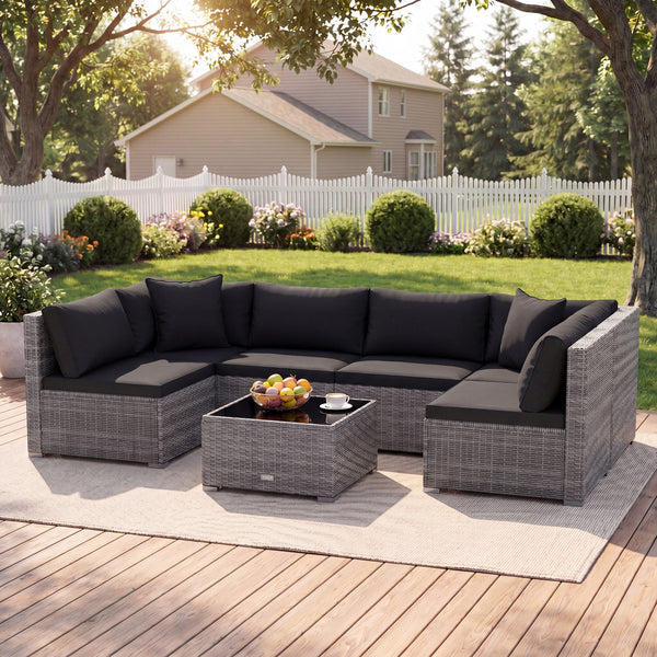 Ship in 3 boxes (screws in the first box) that may have different arrival times<br>[Black/Gray option] Ship in 2 boxes that may have different arrival times<br>Package includes 1 coffee table  2 corner sofas  4 armless sofas  6 seat cushions  8 back cushi